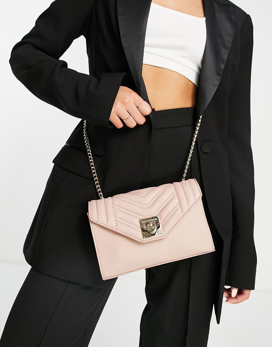 Paul Costelloe leather embossed flap shoulder bag in pink