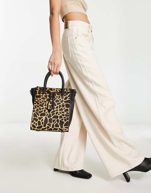 Cow print tote bag with removable strap