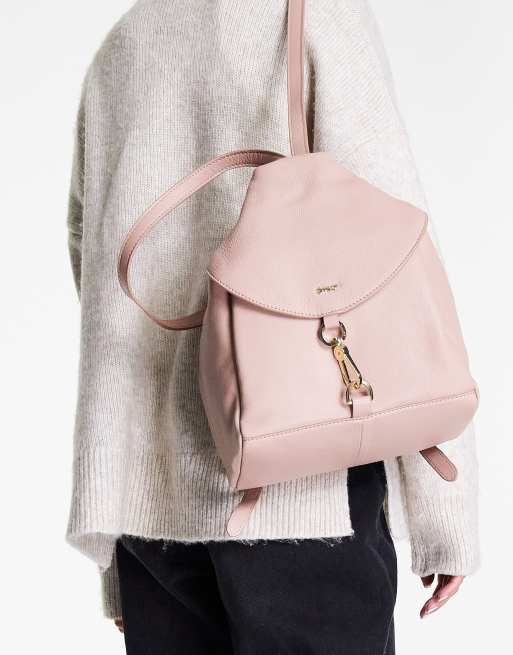 Paul Costelloe leather flap backpack in pink | ASOS