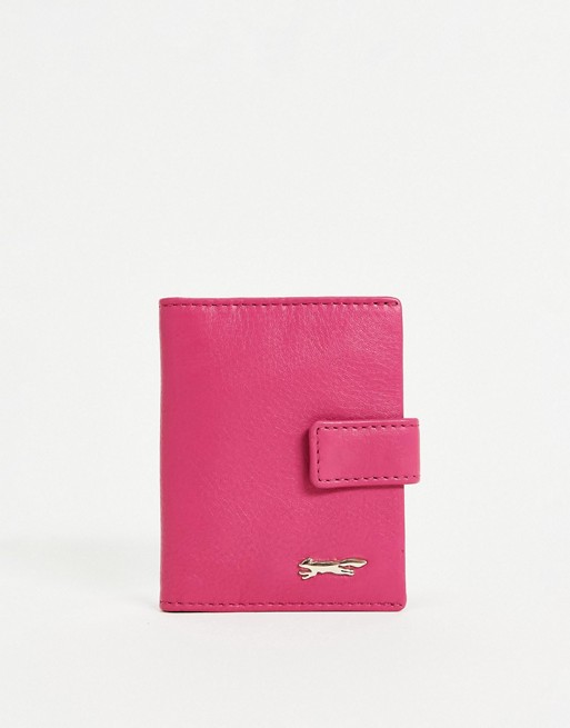 Paul Costelloe leather flap over card holder in fuschia