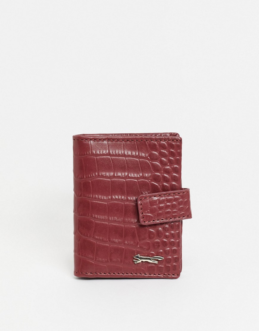 Paul Costelloe leather flap over card holder in red Croc