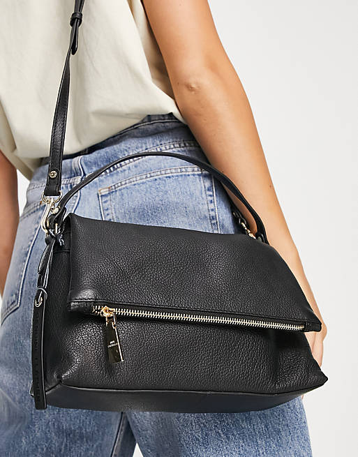 Paul Costelloe leather flap over shoulder bag in black