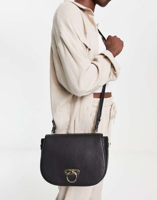 Black leather flap shoulder bag