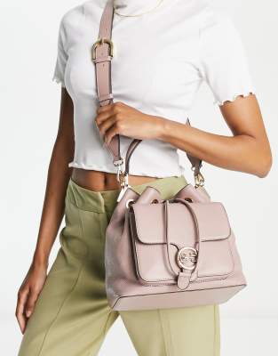 Paul Costelloe leather front pocket bucket bag in pink - Click1Get2 Promotions