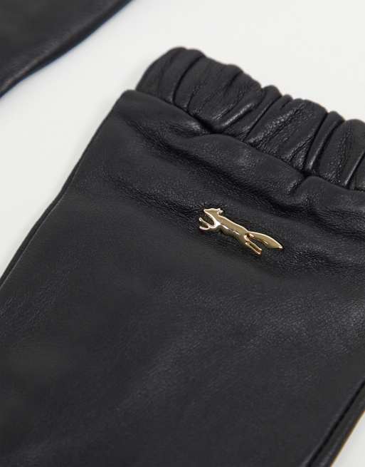 Paul Costelloe leather gloves with frill detail in black, 4 of 4