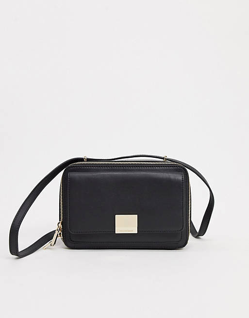 Paul Costelloe Leather Gold Clasp Cross Body Bag In Black | ASOS