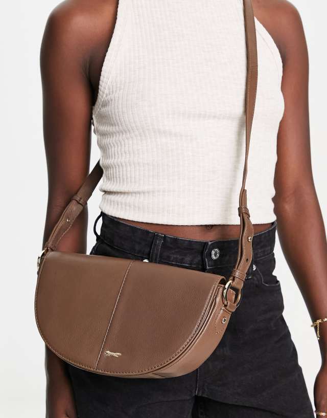 Paul Costelloe leather half moon shoulder bag in brown