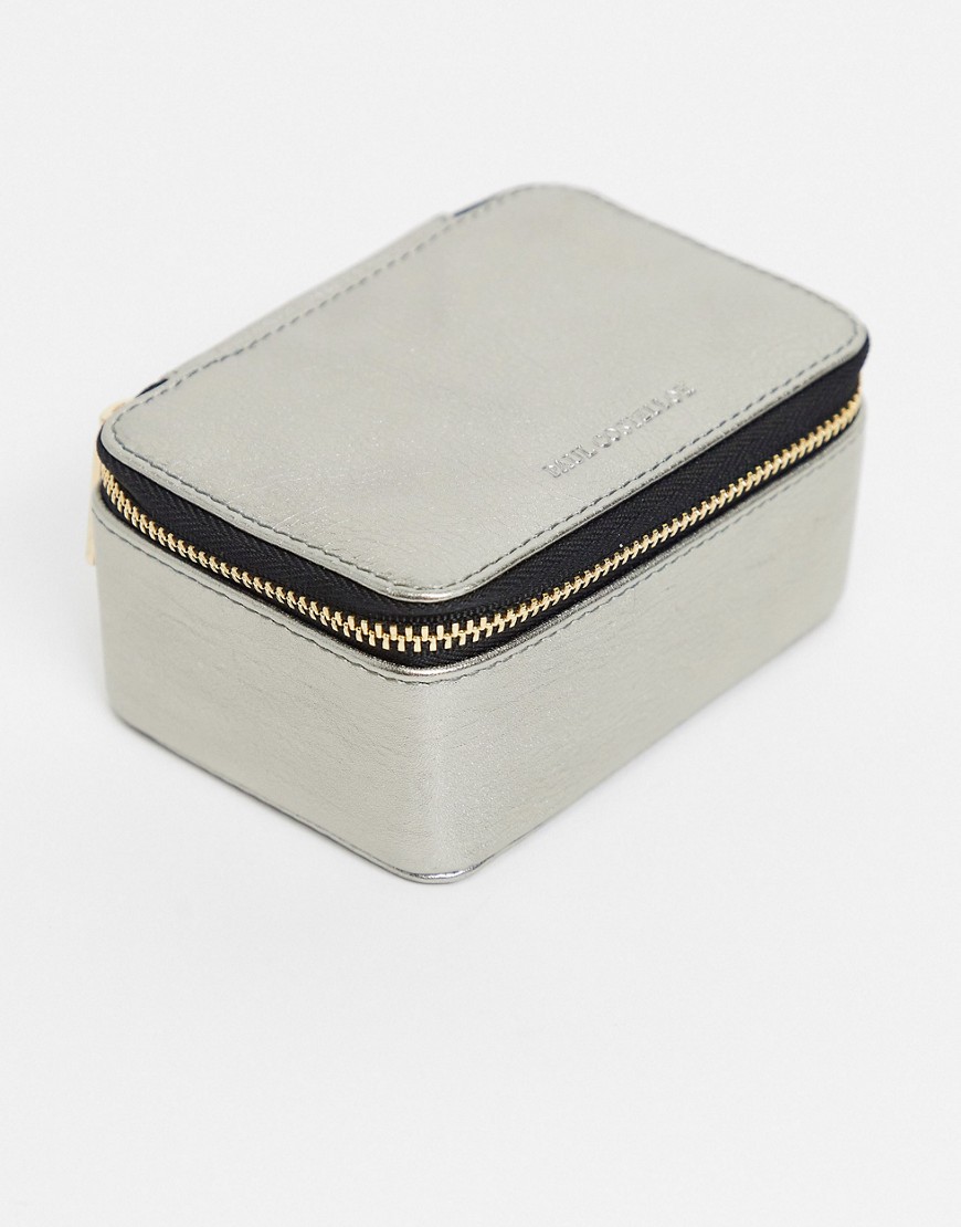 Paul Costelloe leather jewelry case in gunmetal-Silver