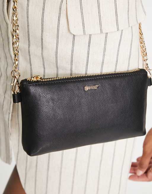 Paul Costelloe leather long chain strap crossbody bag in black, 2 of 4