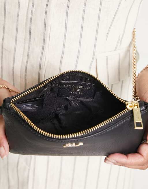 Paul Costelloe leather long chain strap crossbody bag in black, 3 of 4