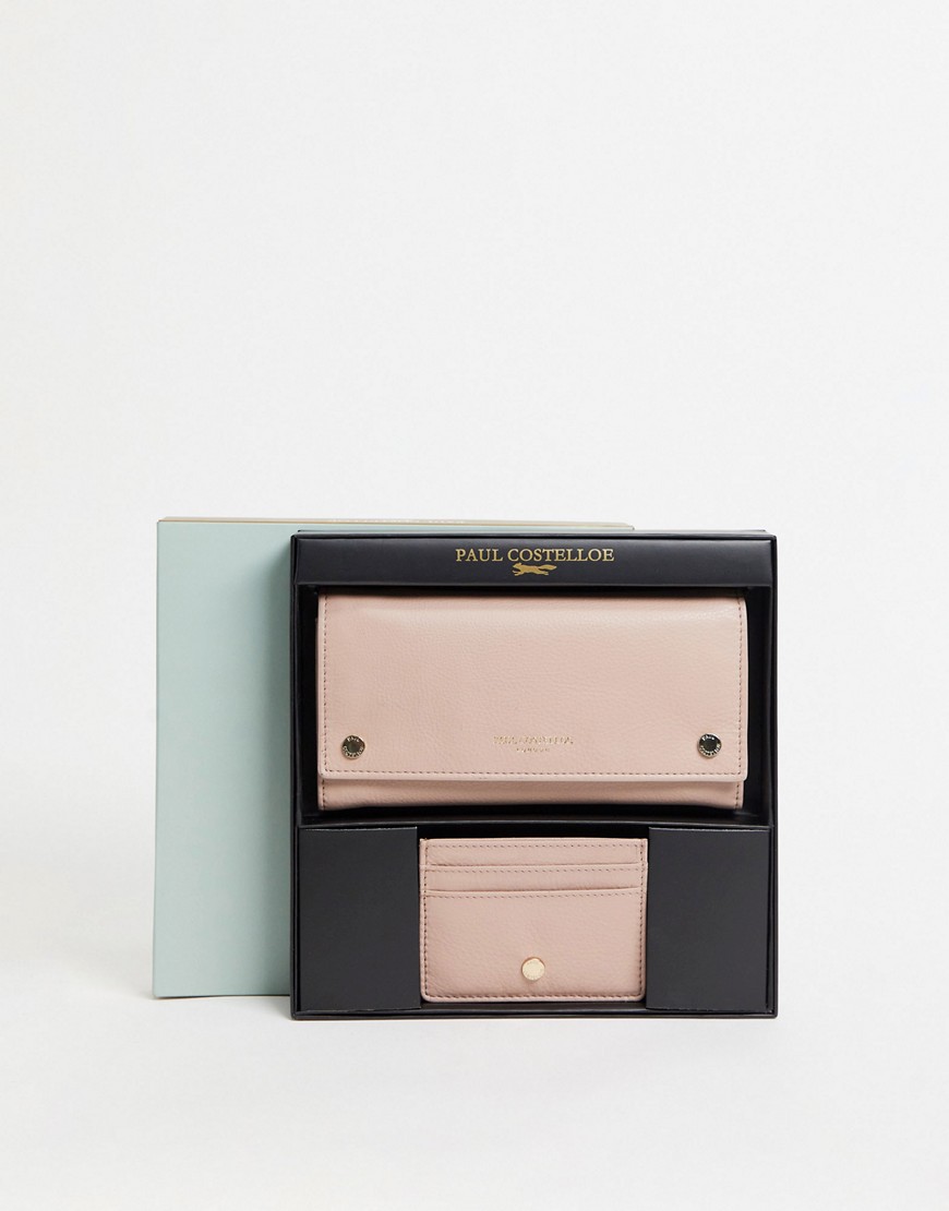Paul Costelloe leather metal stud wallet and snake cardholder gift set-Pink