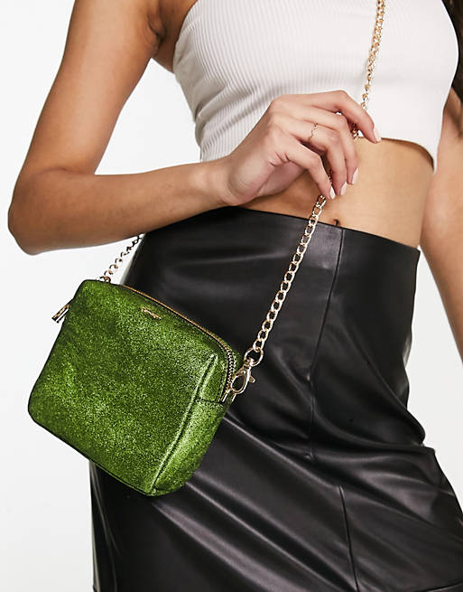Paul Costelloe leather metallic foil cosmetic pouch in green | ASOS