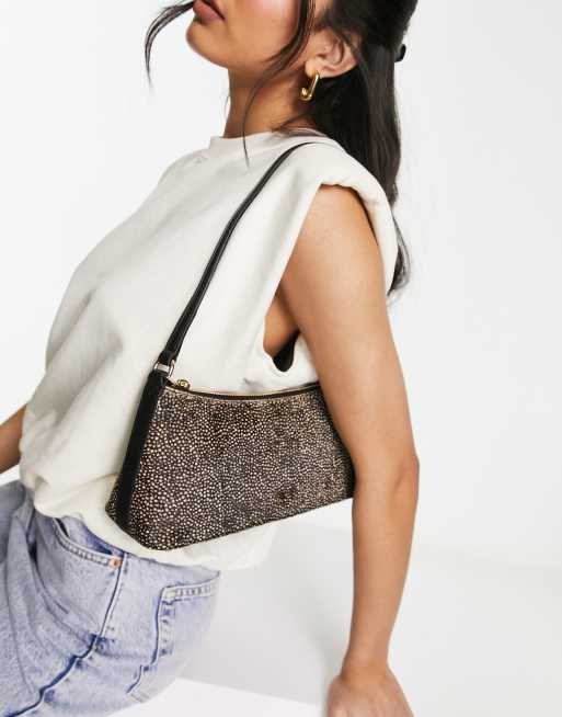 Paul Costelloe leather printed shoulder bag in black