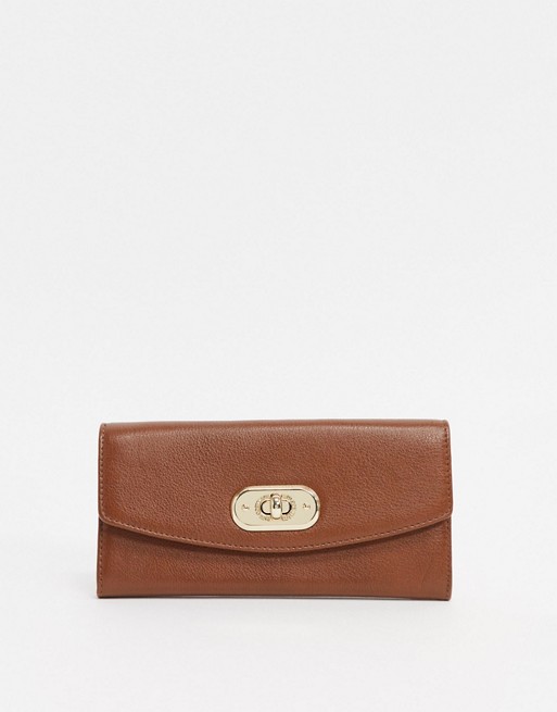 Paul Costelloe Leather Purse With Gold Clasp In Tan