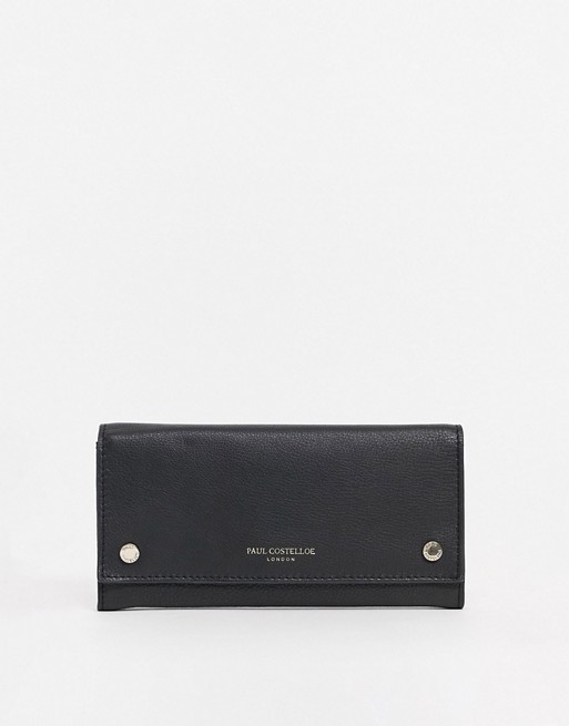 Paul Costelloe leather purse with popper detail in black