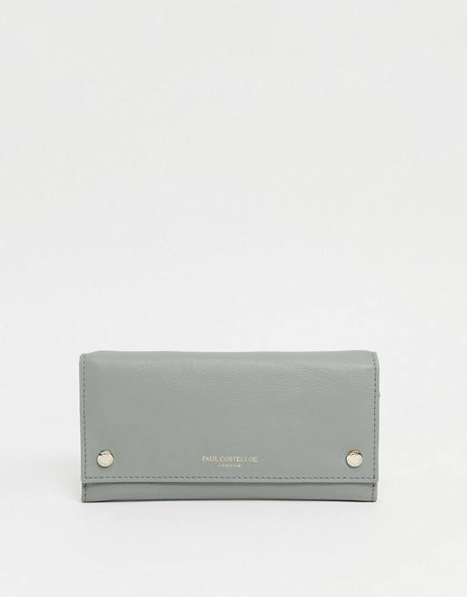 Paul Costelloe leather purse with popper detail in green