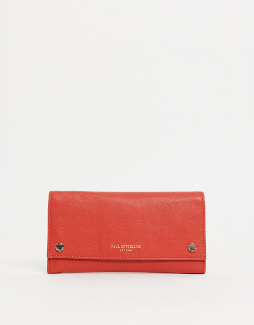 Paul Costelloe leather purse with press-stud front in red
