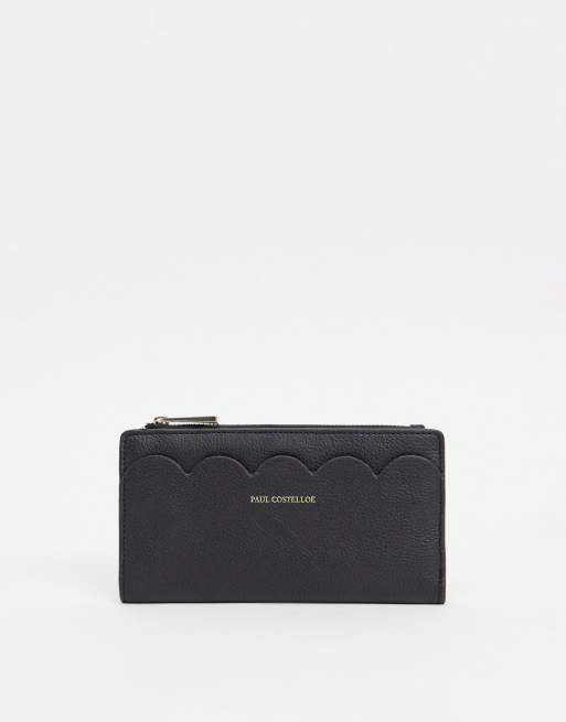 Paul Costelloe leather purse with scalloped edge in black