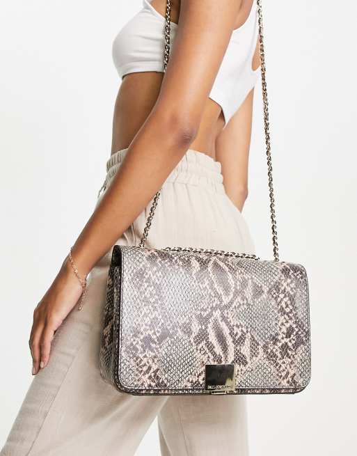 INC snake python print chain strap women's mini bag clutch shoulder bag  BEIGE