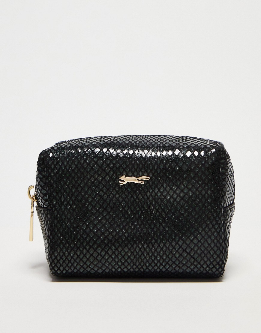leather python print cosmetic pouch in black