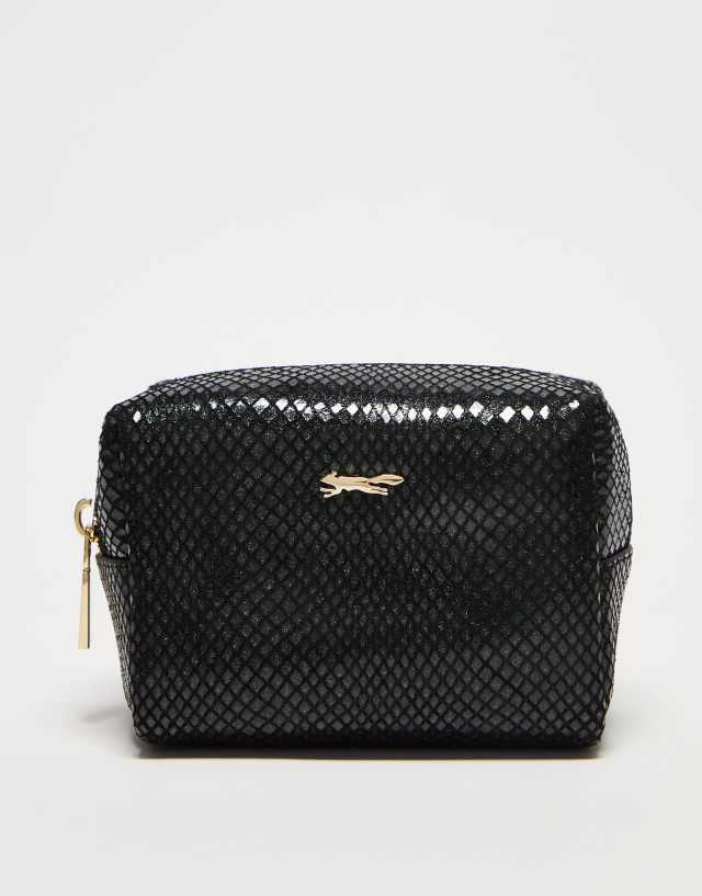 Paul Costelloe leather python print cosmetic pouch in black