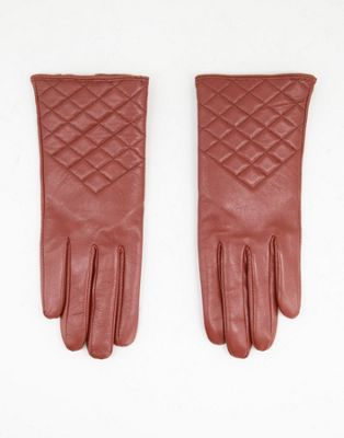 Paul Costelloe leather quilted detail gloves in brown