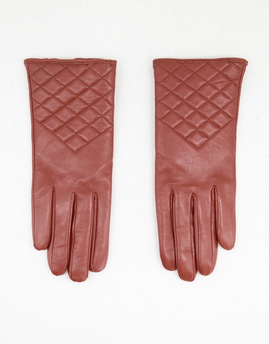 Paul Costelloe leather quilted detail gloves in brown
