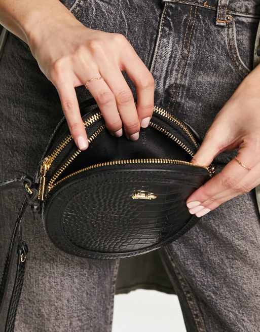 Paul Costelloe leather round crossbody bag in black croc