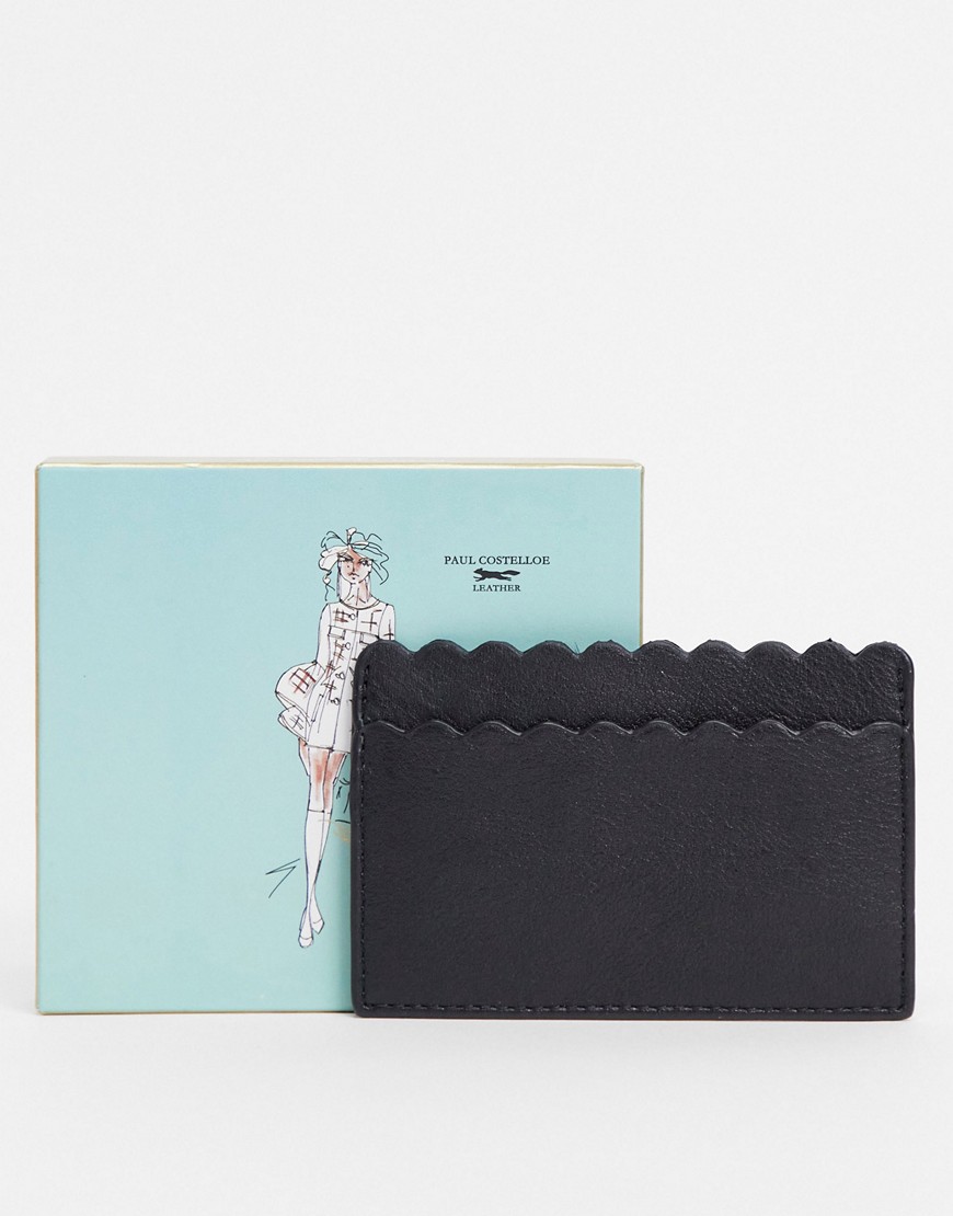 Paul Costelloe leather scallop card holder in black