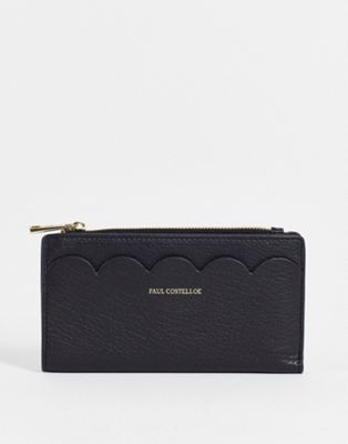 Paul Costelloe leather scallop edge purse in black