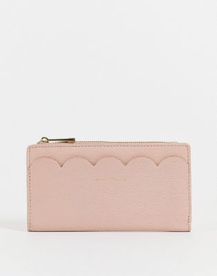 Paul Costelloe leather scallop edge purse in light pink
