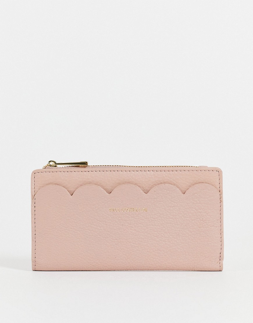 Paul Costelloe leather scallop edge wallet in light pink