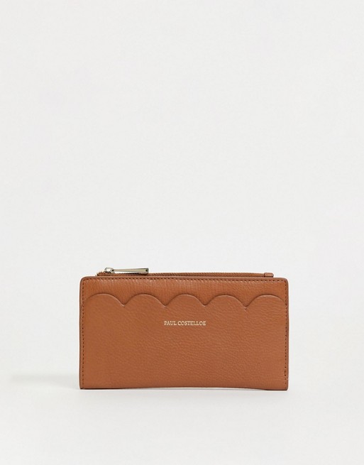 Paul Costelloe leather scallop purse in tan