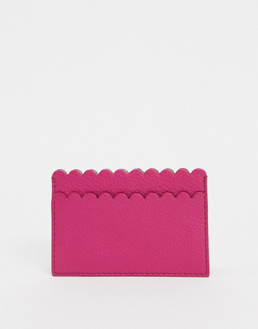 Paul Costelloe Leather Scalloped Edge Card Holder In Hot Pink