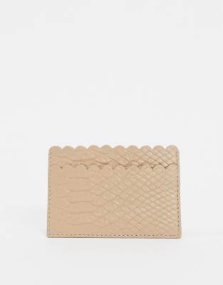 Paul Costelloe Leather Scalloped Edge Card Holder In Light Pink Pink
