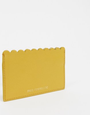 Paul Costelloe Leather Scalloped Edge Card Holder In Mustard-Tan Tan