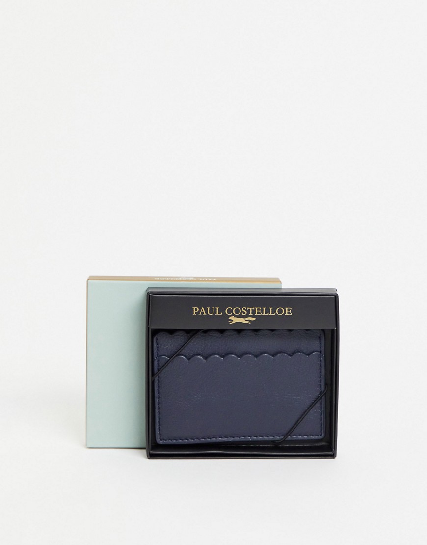 Paul Costelloe leather scalloped edge card holder in navy