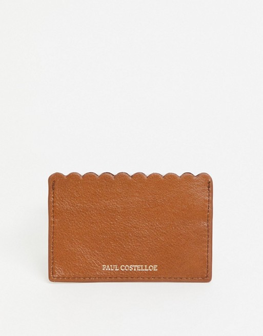 Paul Costelloe leather scalloped edge card holder in tan