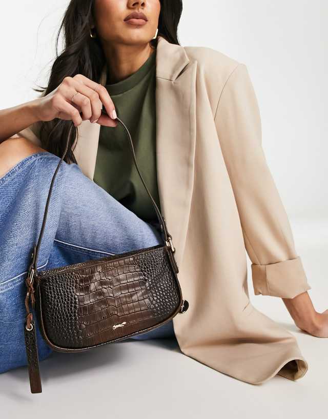 Paul Costelloe leather shoulder bag in brown croc