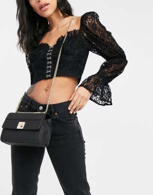 Paul Costelloe Leather Shoulder Bag With Gold Chain And Turn Lock In