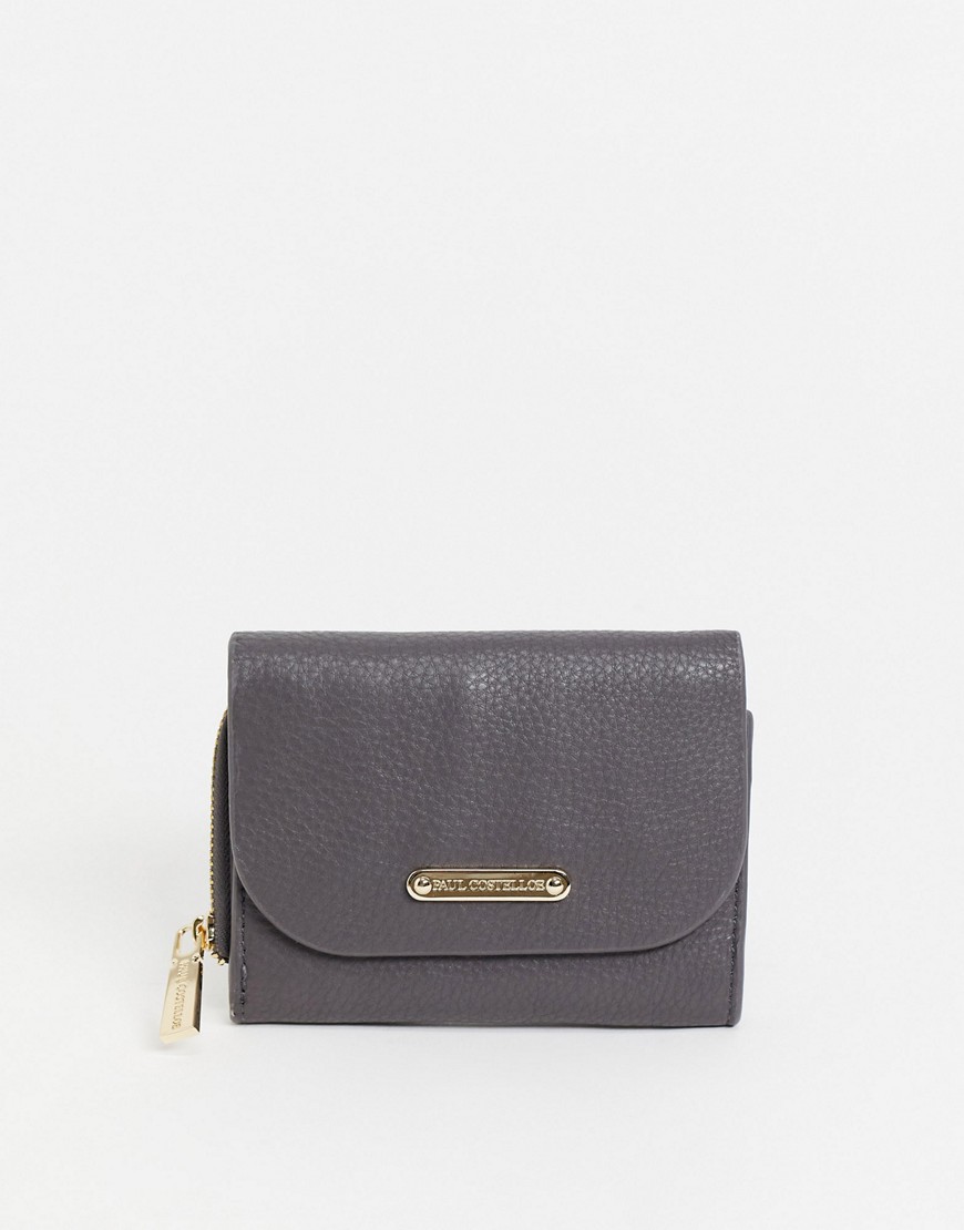 Paul Costelloe leather small fold over wallet in gray-Grey