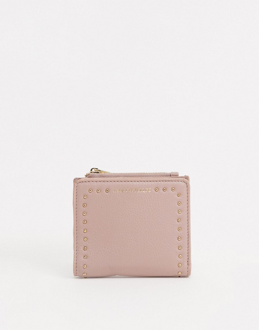 Paul Costelloe leather small purse with studding in light pink