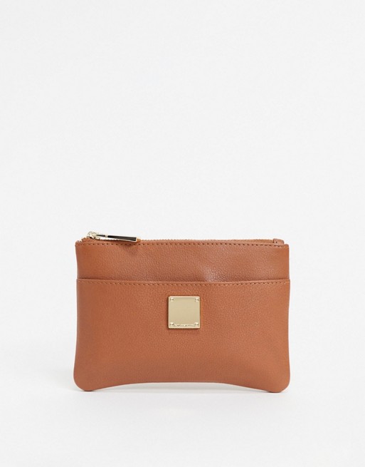 Paul Costelloe leather small zip top purse in tan