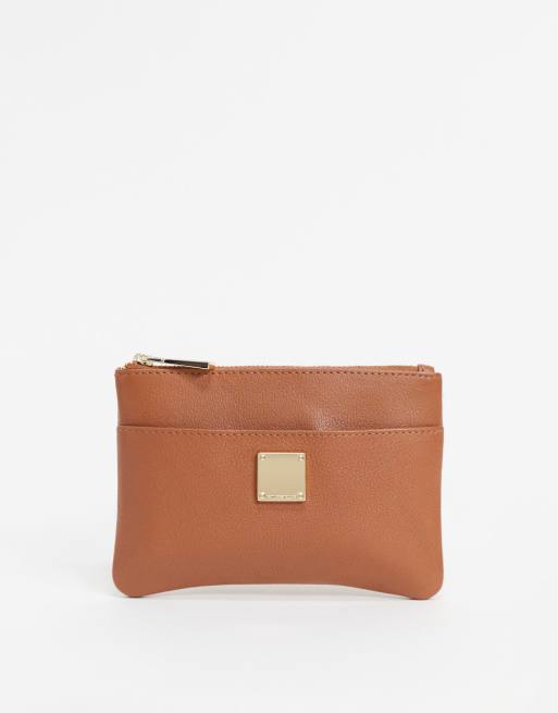 Paul Costelloe leather small zip top purse in tan