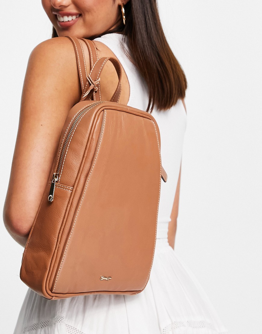 Paul Costelloe leather structured backpack in tan-Brown
