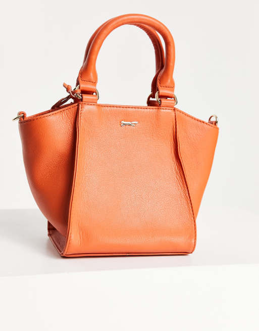 Paul Costelloe leather structured tote bag in orange , 3 of 4