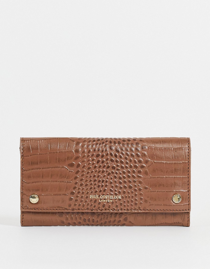 Paul Costelloe leather stud detail wallet in tan-Brown