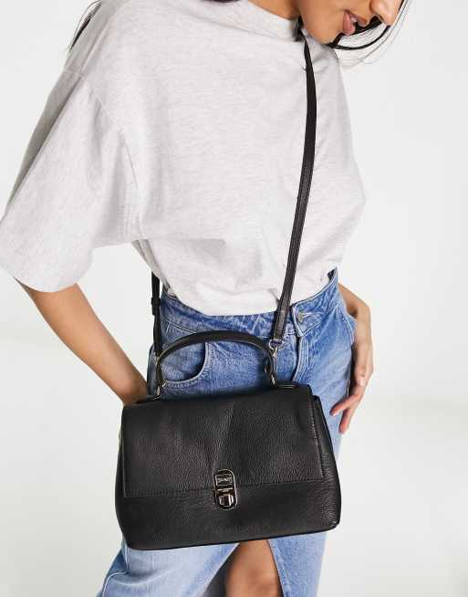 Paul Costelloe leather top handle cross body bag in black | ASOS