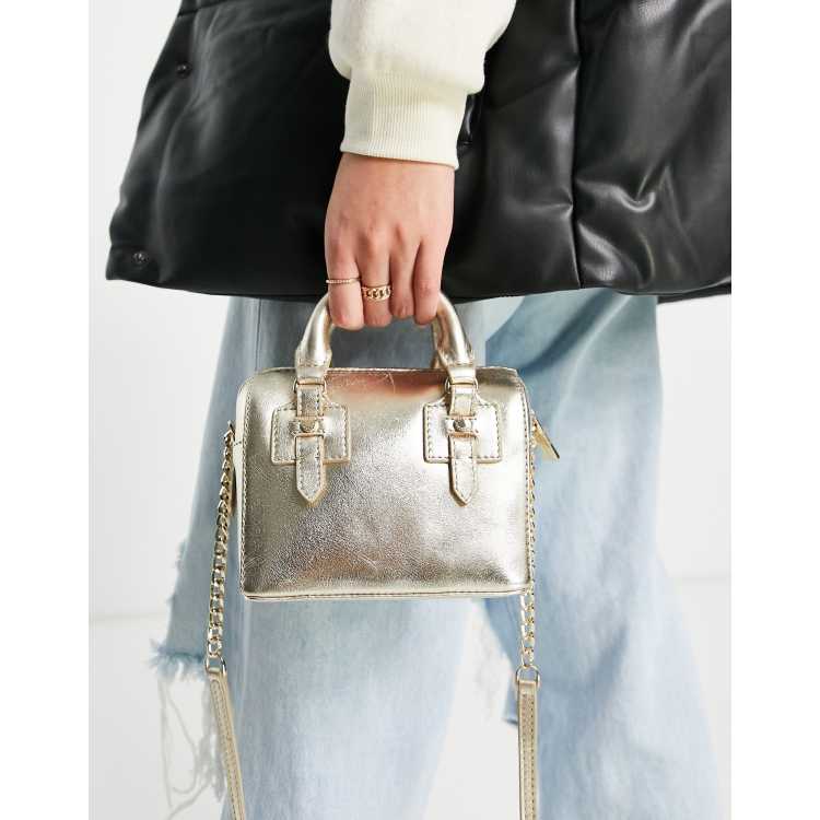 Paul Costelloe leather top handle cross body bag in gold ASOS