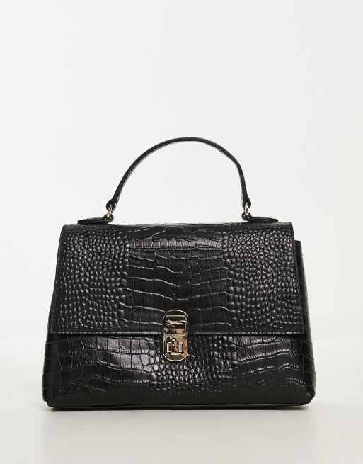 Paul Costelloe Leather Top Handle Crossbody Bag in Black Croc - ASOS Outlet